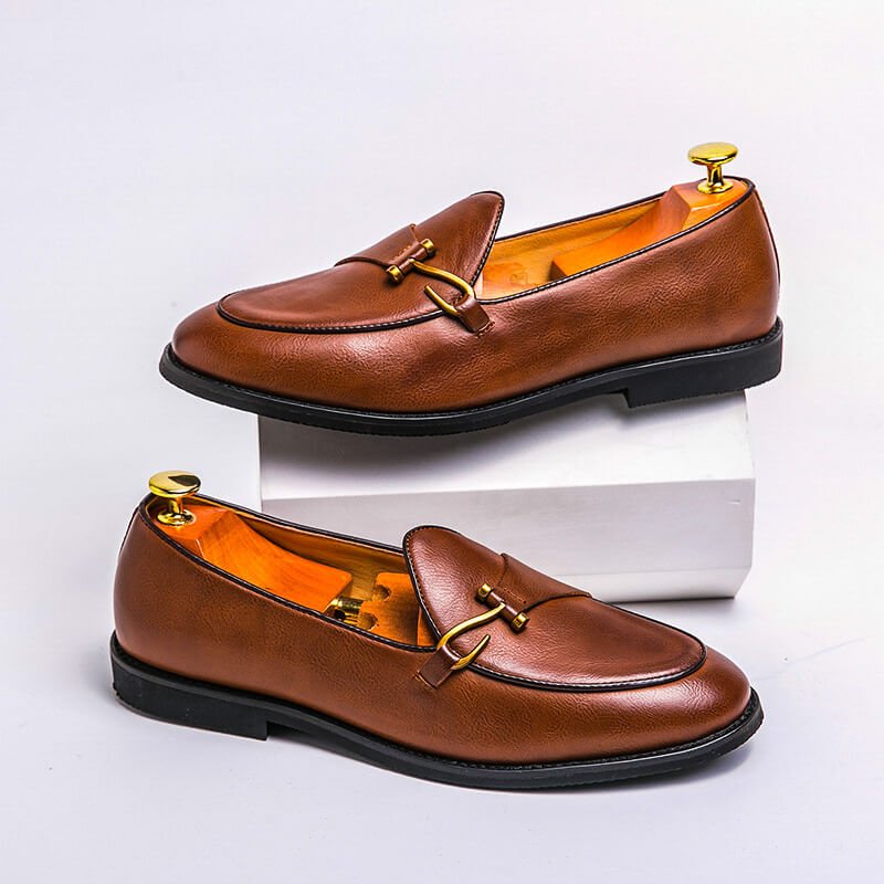 Men's leather loafers with hook detail and almond toes