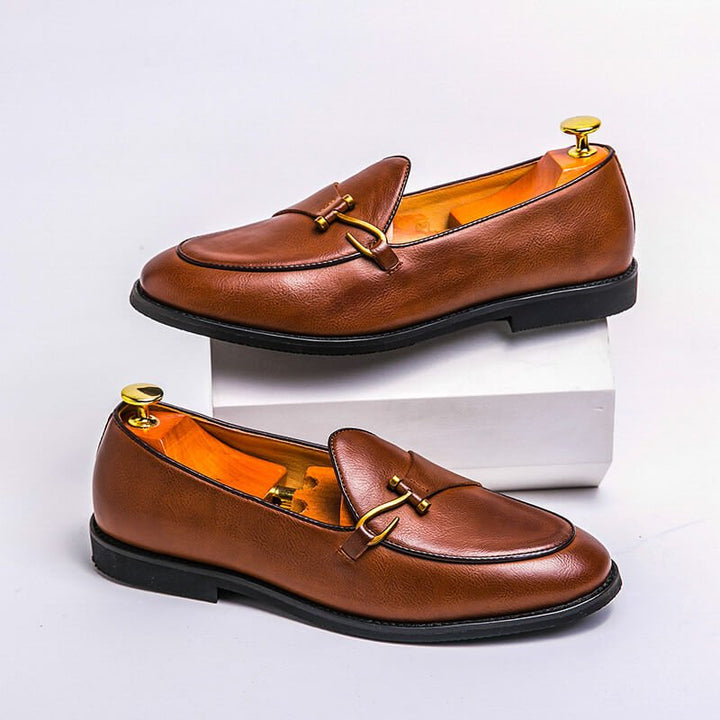 Men's leather loafers with hook detail and almond toes
