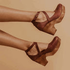 Women's platform wedge sandals with ankle buckle