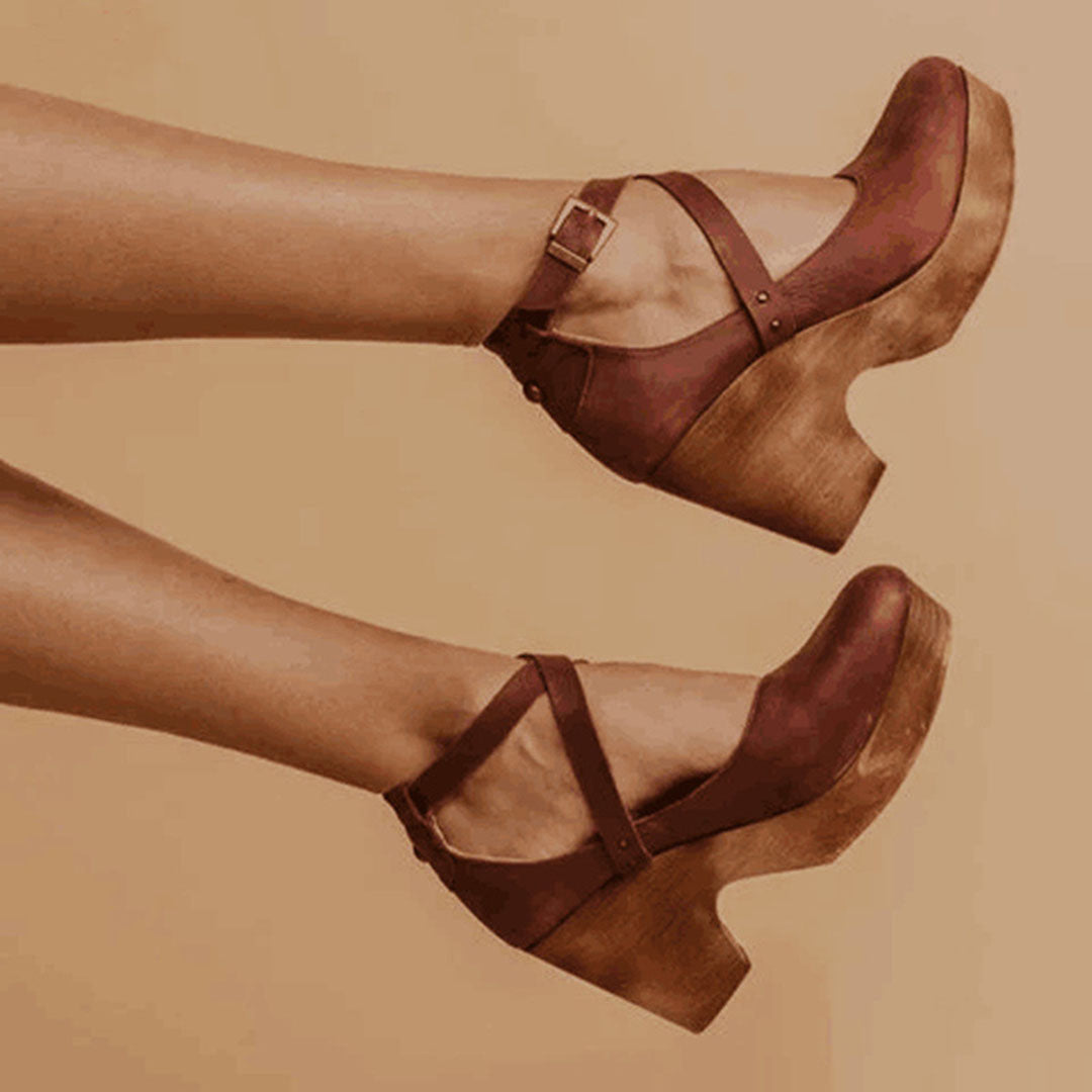 Women's platform wedge sandals with ankle buckle