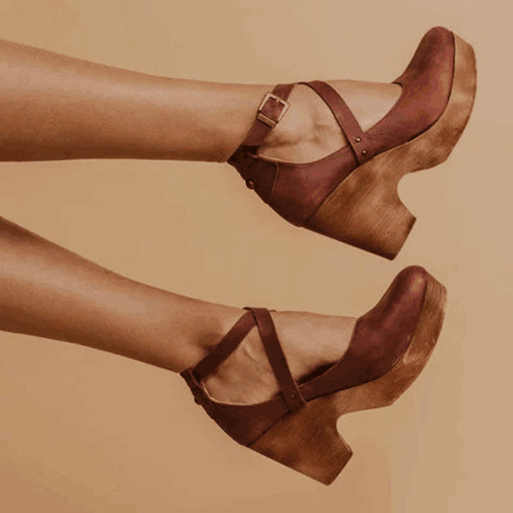 Women's platform wedge sandals with ankle buckle