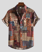 Men's short sleeve shirt with geometric and leafy floral print