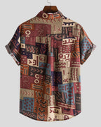 Men's short sleeve shirt with geometric and leafy floral print