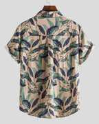 Men's short sleeve shirt with geometric and leafy floral print