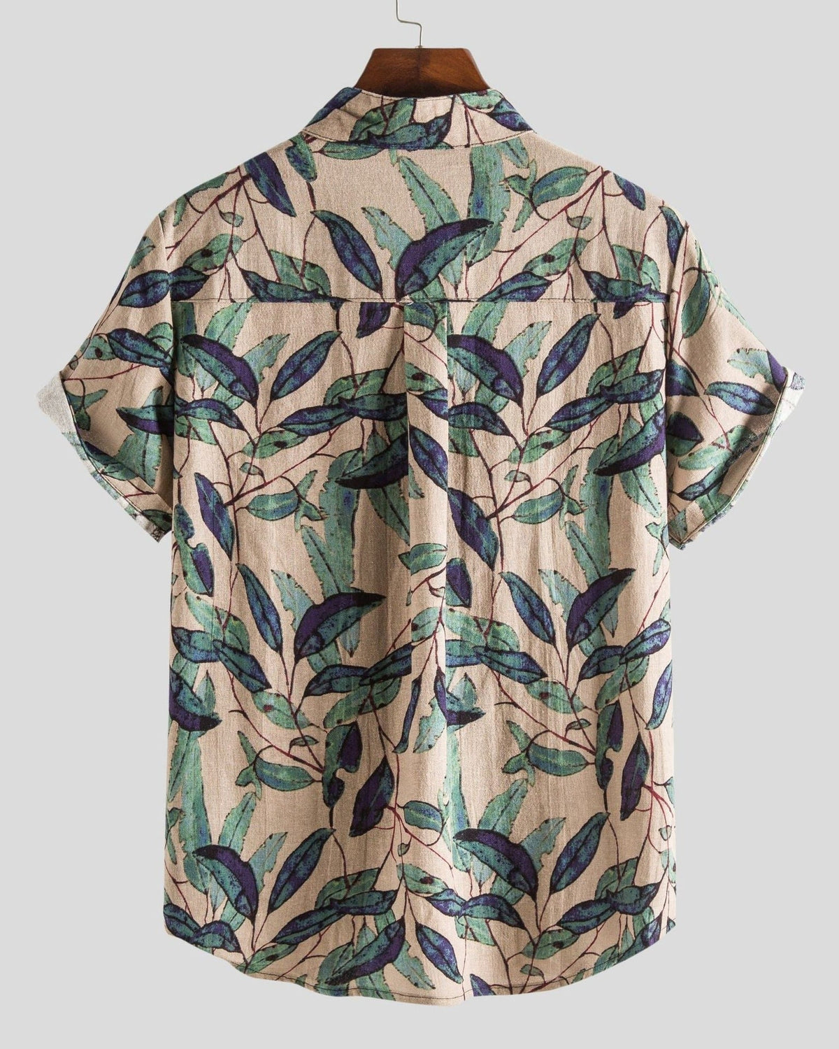 Men's short sleeve shirt with geometric and leafy floral print
