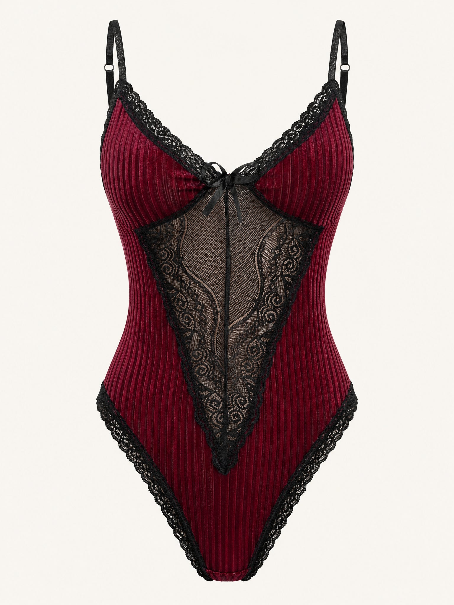 burgundy-strappy-velvet-bodysuit-with-black-lace-detail-bodysuit-bellascena