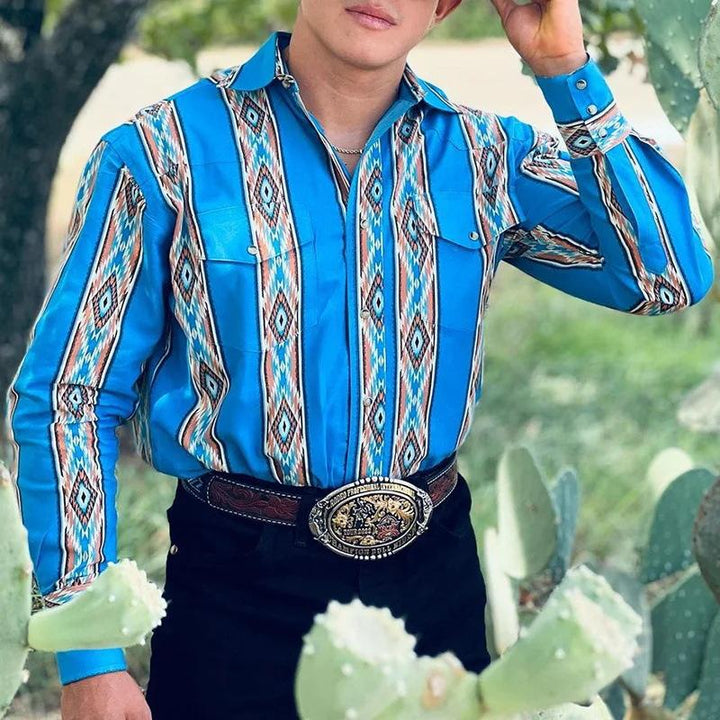Men's Aztec Print Western Button-Up Shirt