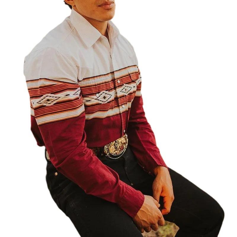 Men's Aztec Print Western Button-Up Shirt