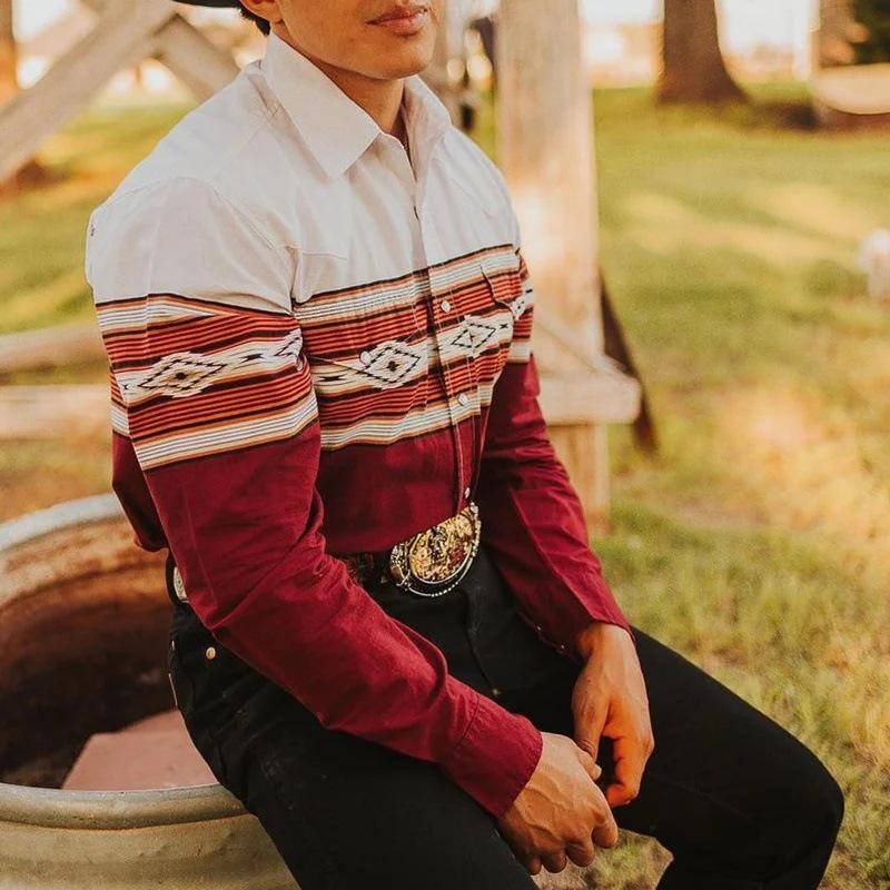 Men's Aztec Print Western Button-Up Shirt