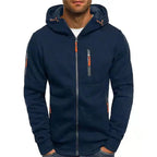 Men's hooded zip hoodie with long sleeves and zipped pockets
