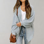 Women's oversized textured knit cardigan with open front and long sleeves
