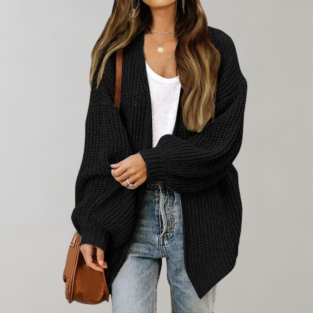 Women's oversized textured knit cardigan with open front and long sleeves