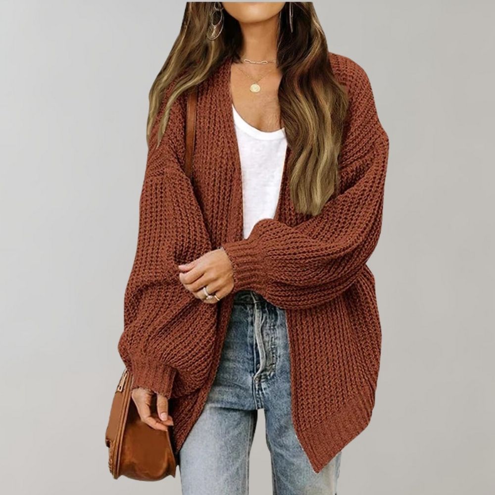 Women's oversized textured knit cardigan with open front and long sleeves