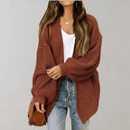Women's oversized textured knit cardigan with open front and long sleeves