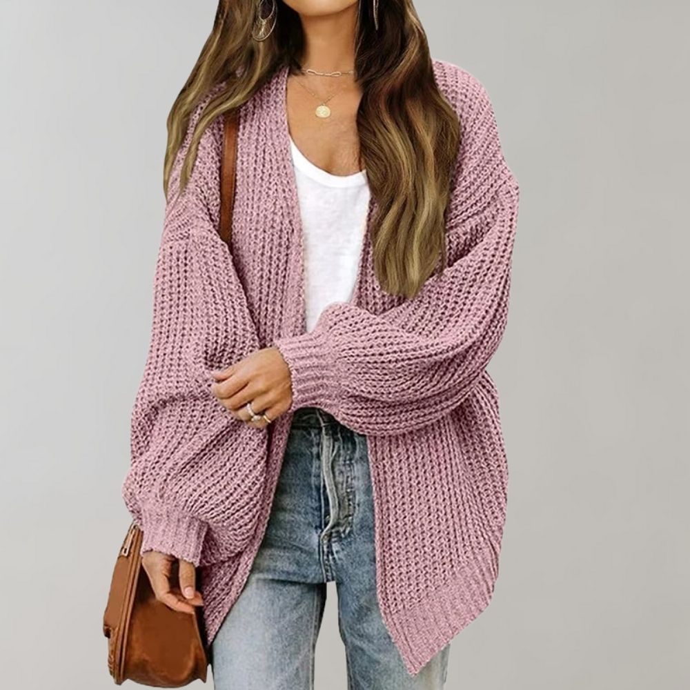 Women's oversized textured knit cardigan with open front and long sleeves