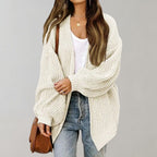 Women's oversized textured knit cardigan with open front and long sleeves