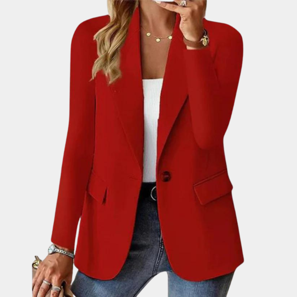 Women's tailored blazer with notched lapels, long sleeves and flap pockets