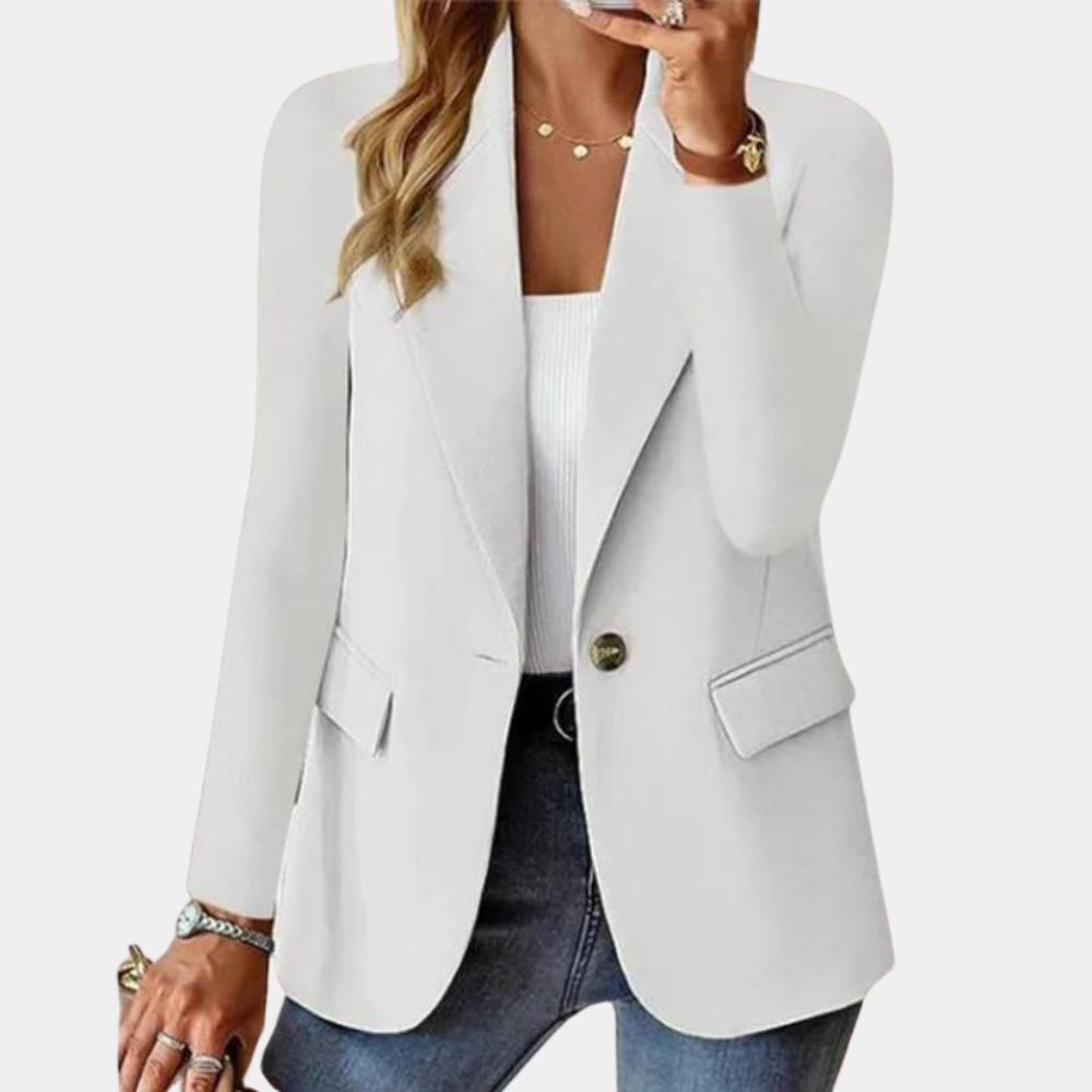 Women's tailored blazer with notched lapels, long sleeves and flap pockets
