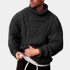 Men's textured cable knit turtleneck jumper with long sleeves