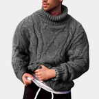 Men's textured cable knit turtleneck jumper with long sleeves