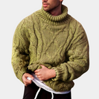 Men's textured cable knit turtleneck jumper with long sleeves
