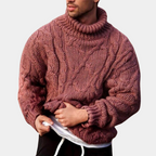 Men's textured cable knit turtleneck jumper with long sleeves