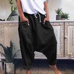 Low crotch jogger trousers with drawstring waist and cuffed hems