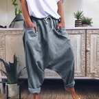 Low crotch jogger trousers with drawstring waist and cuffed hems