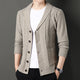 Men's textured cable knit cardigan with shawl collar and button front