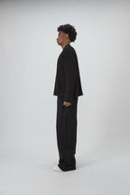 Black men's waffle sweatshirt with vertical script graphic
