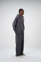 Charcoal unisex zip hoodie with drawstring hood and front pockets