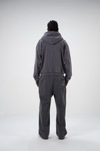 Charcoal unisex zip hoodie with drawstring hood and front pockets