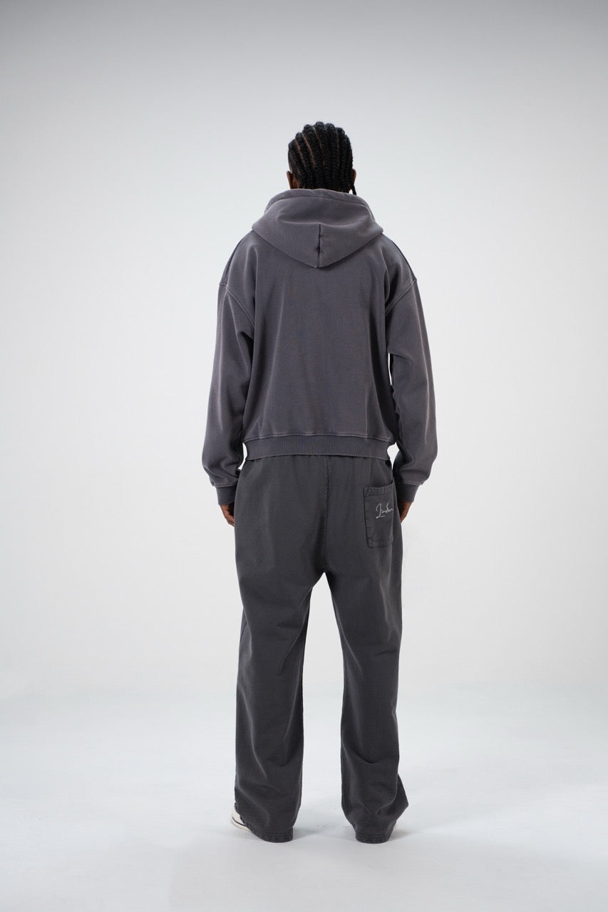Charcoal unisex zip hoodie with drawstring hood and front pockets