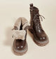 Women's lace-up combat boots with plush-look fur collar
