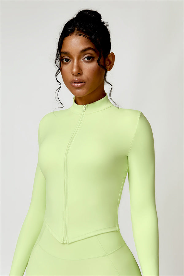Women's fitted cropped jacket with high collar and front zip