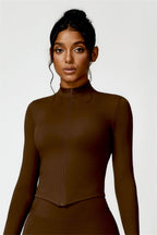 Women's fitted cropped jacket with high collar and front zip