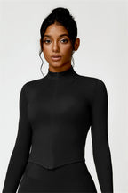 Women's fitted cropped jacket with high collar and front zip