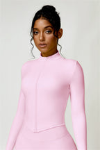 Women's fitted cropped jacket with high collar and front zip