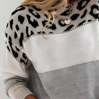 Women's colour-block leopard print sweater with long sleeves