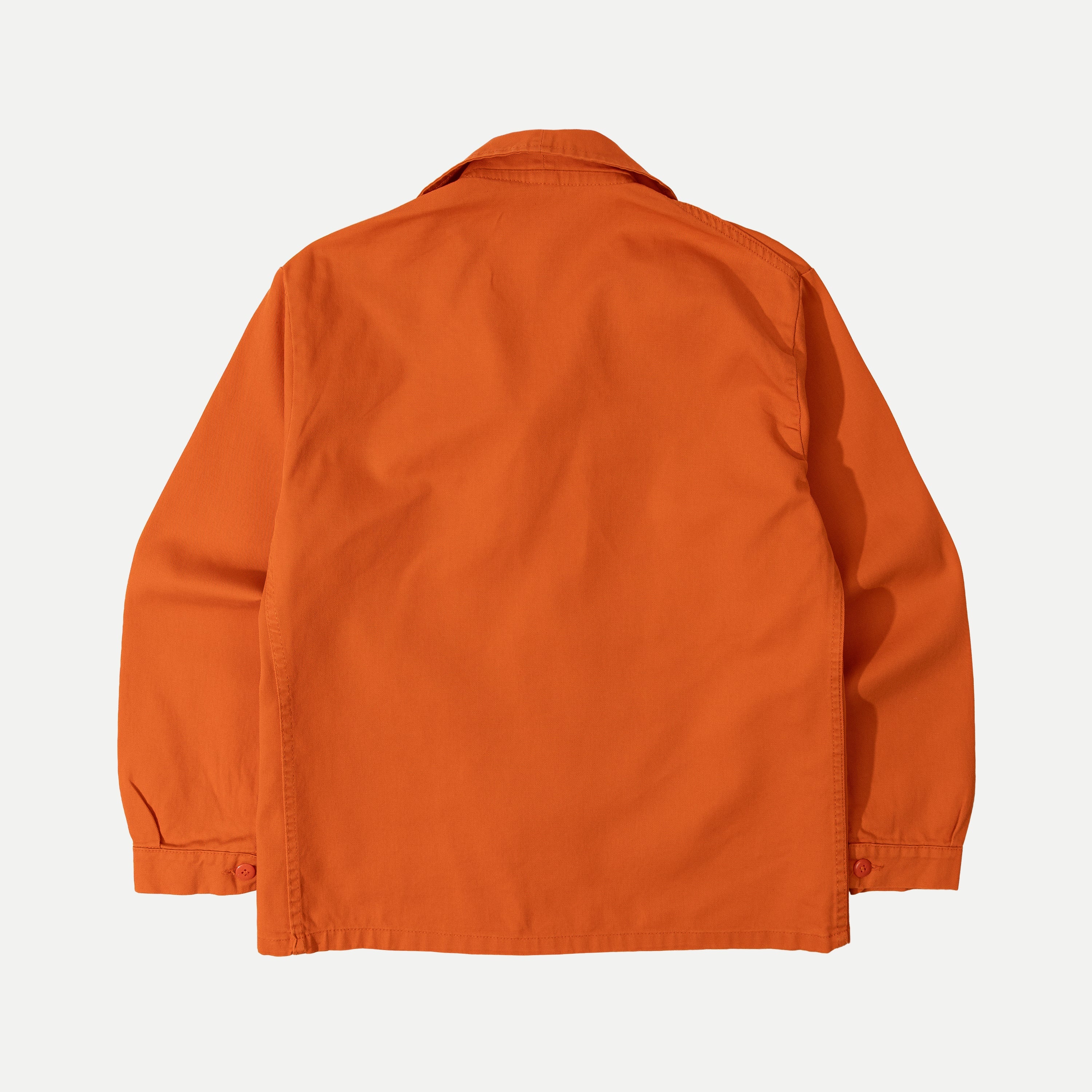 Men's orange utility jacket with collar and patch pockets