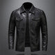 Men's black jacket with point collar, long sleeves and flap chest pockets