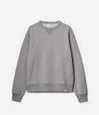 Men's grey crew neck sweatshirt with long sleeves and ribbed trims