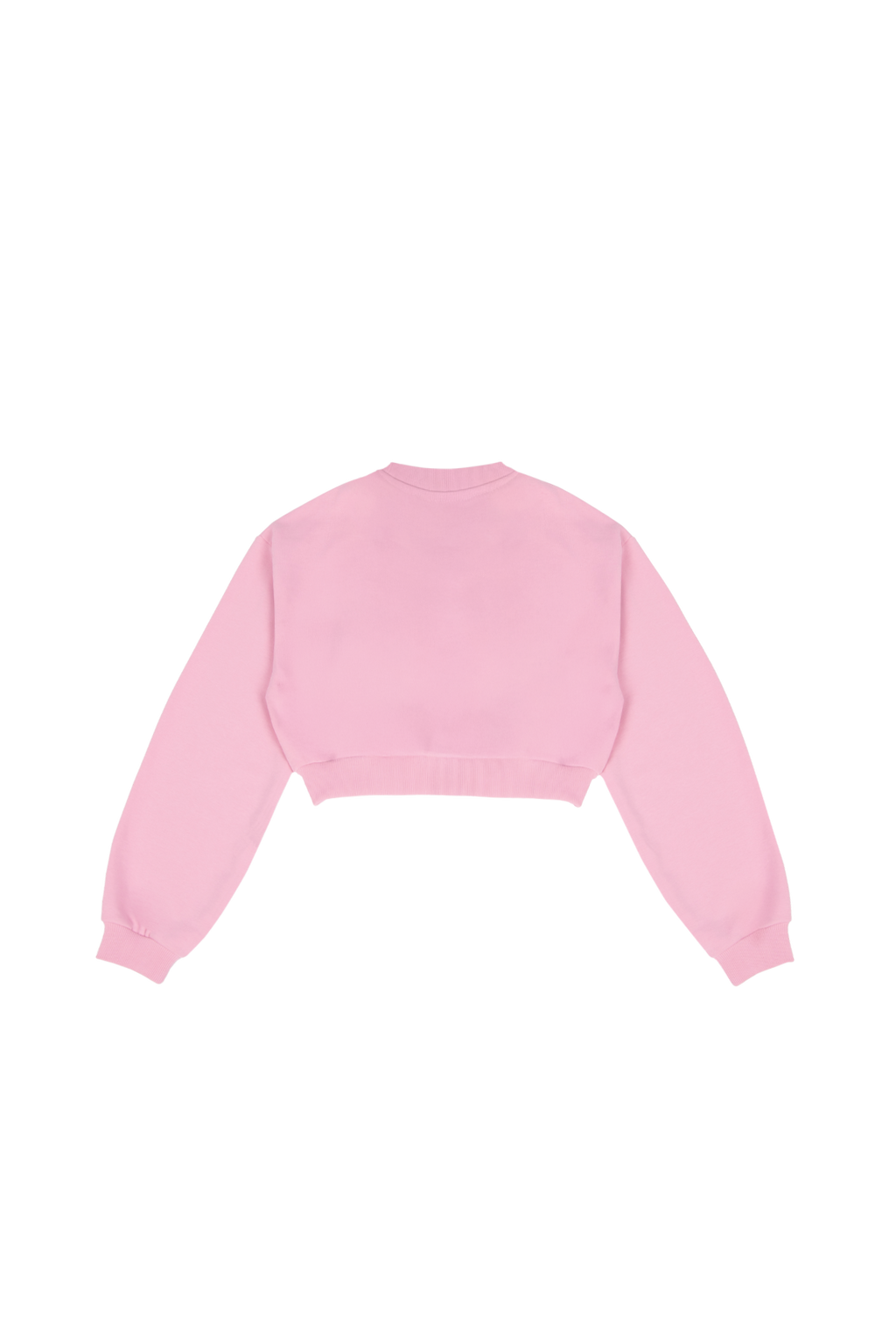 Women's pink cropped crewneck sweatshirt with long sleeves and ribbed trims