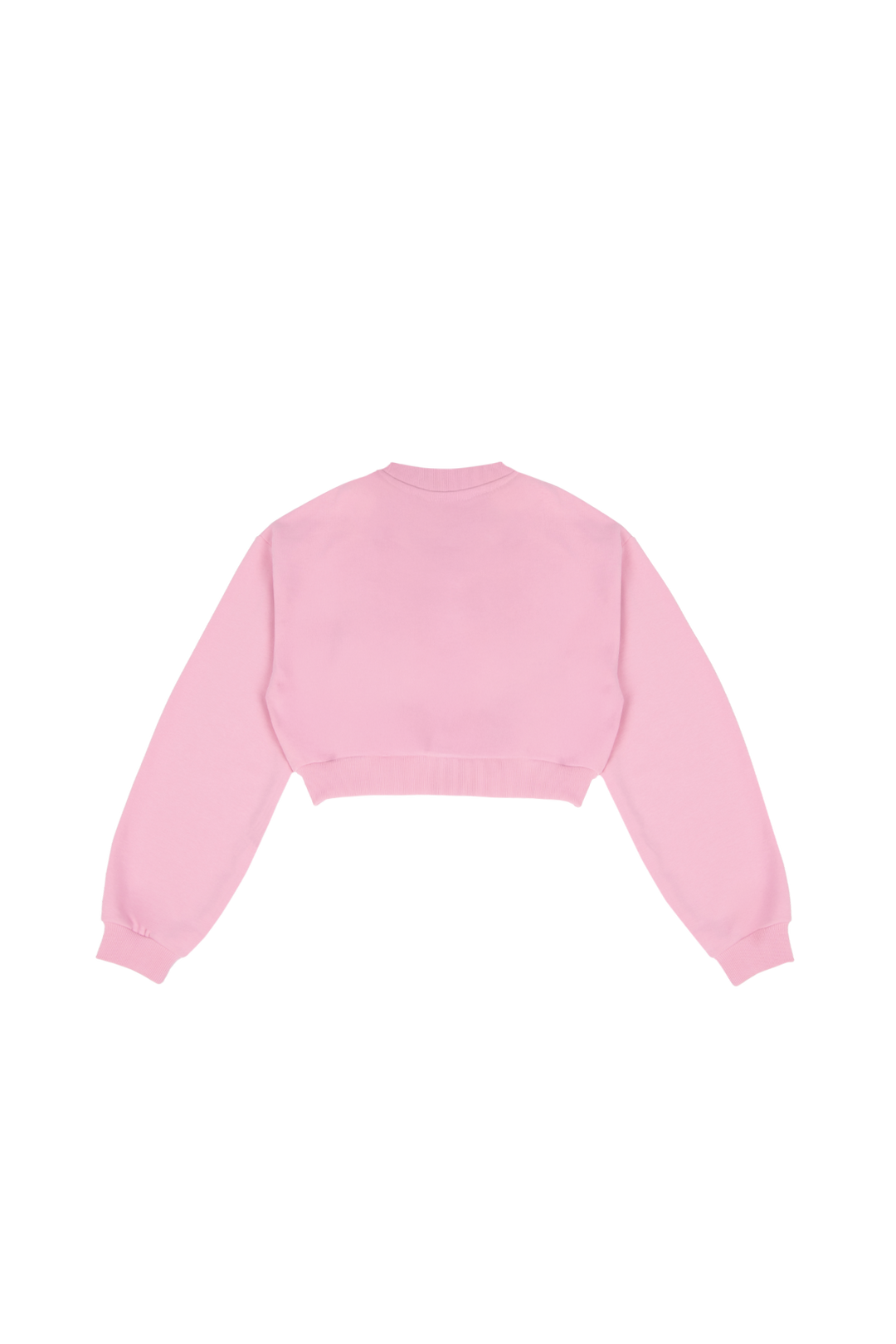Women's pink cropped crewneck sweatshirt with long sleeves and ribbed trims