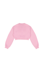 Women's pink cropped crewneck sweatshirt with long sleeves and ribbed trims