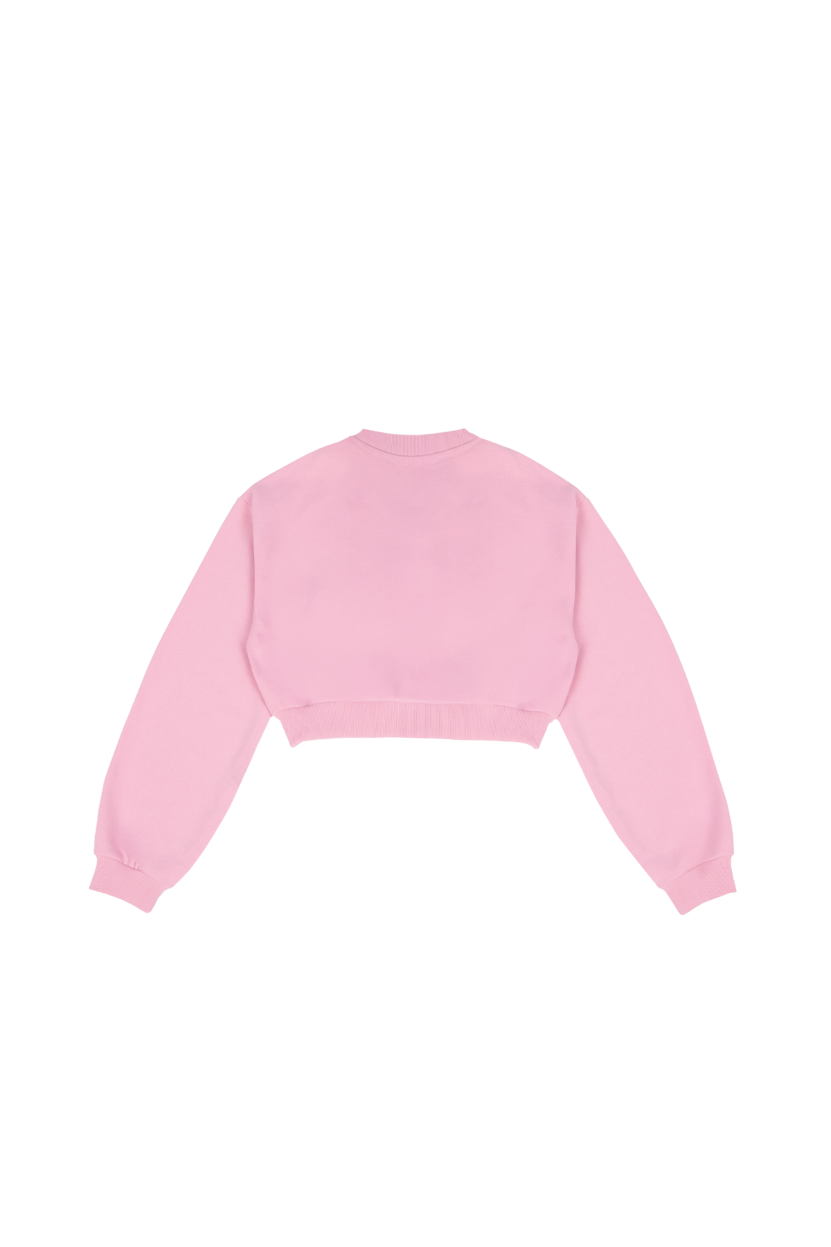 Women's pink cropped crewneck sweatshirt with long sleeves and ribbed trims