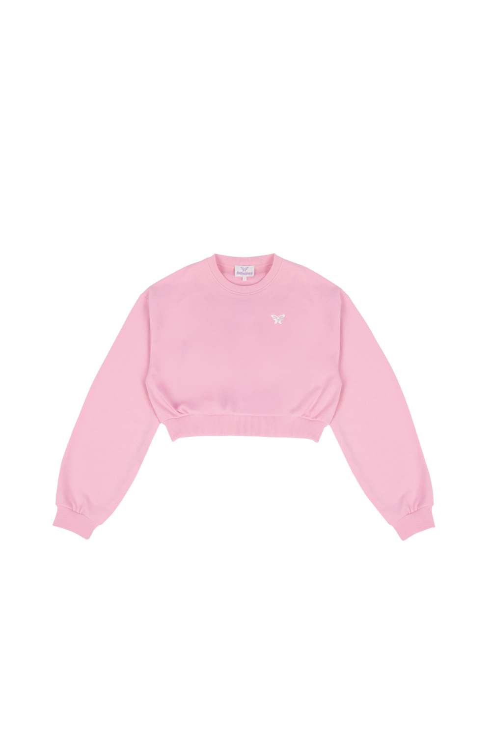 Women's pink cropped crewneck sweatshirt with long sleeves and ribbed trims