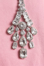 Pink hoodie with crystal embellished drawstrings and long sleeves