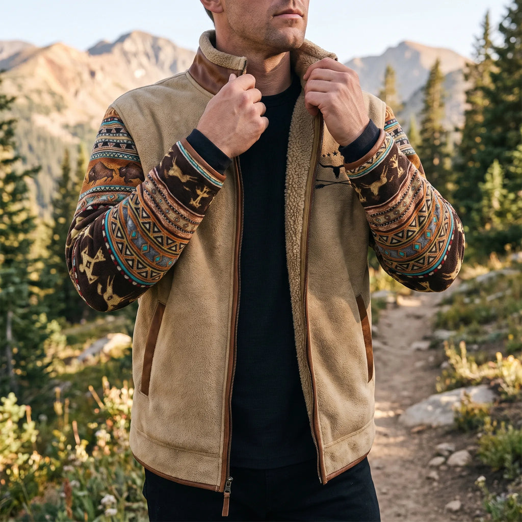 Cadoro  - Western Print Full-Zip Jacket Layering Over T-Shirts