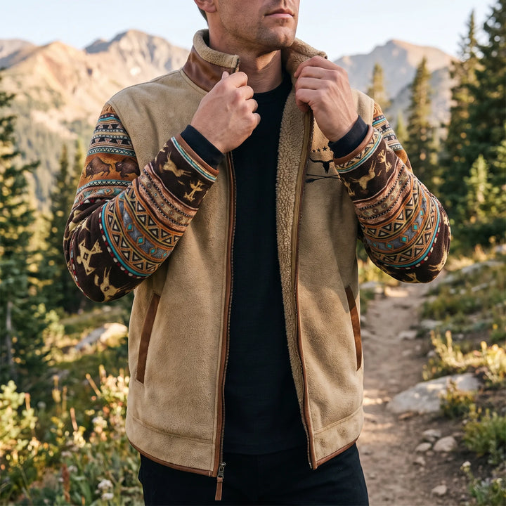 Cadoro  - Western Print Full-Zip Jacket Layering Over T-Shirts